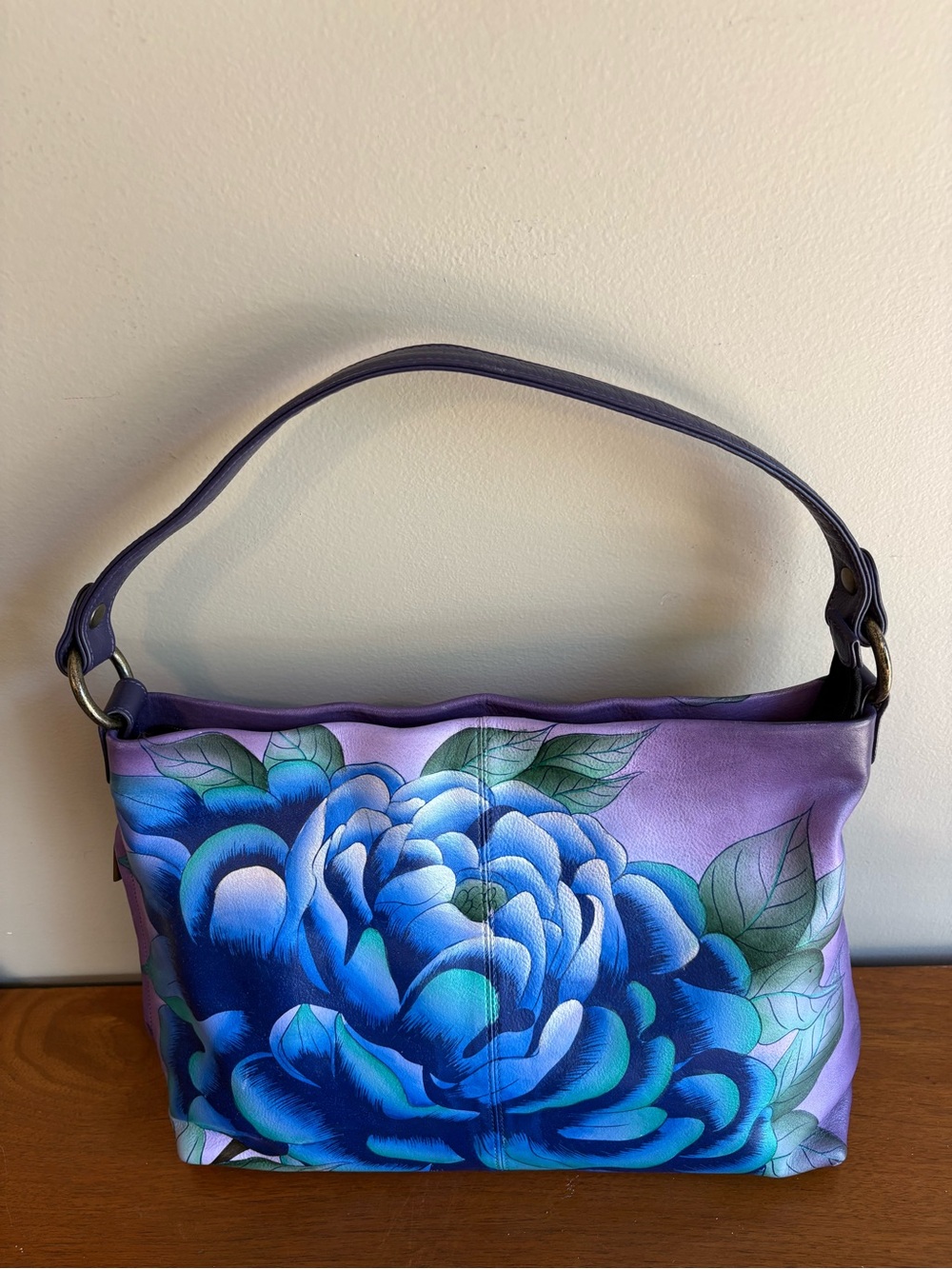 Anuschka Hand-Painted Floral Shoulder Bag - Purple & Blue